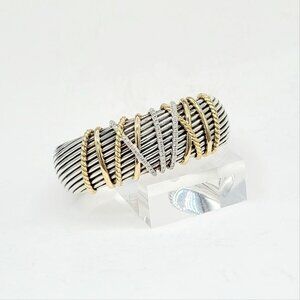 David Yurman Helena Cuff Bracelet w/ 18K Yellow Gold & Pavé White Diamonds - Med